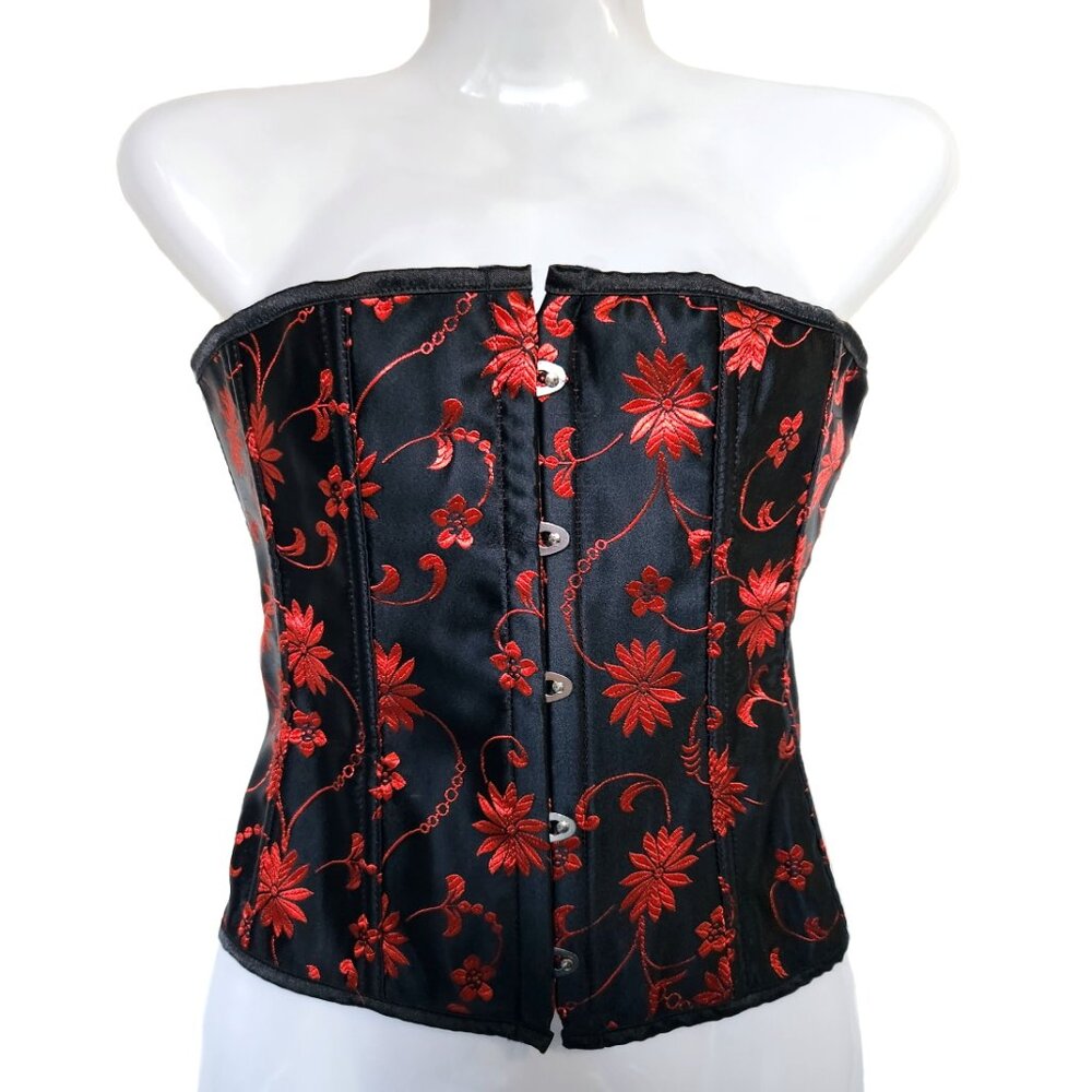 Stunning Black Bustier/Corset with Red Floral Design XL
